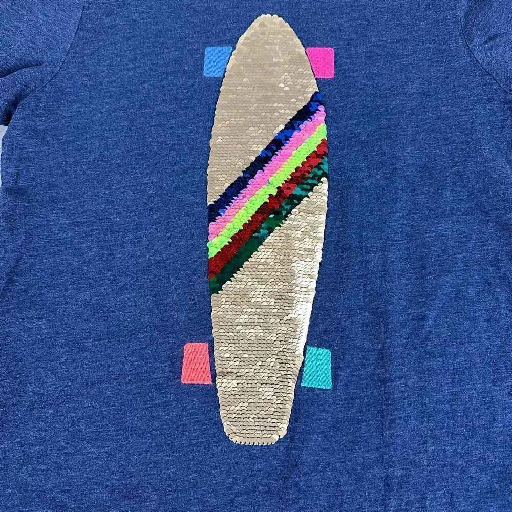 Mini Boden Sequin Skateboard Short Sleeve T-Shirt size 11-12 Years Blue